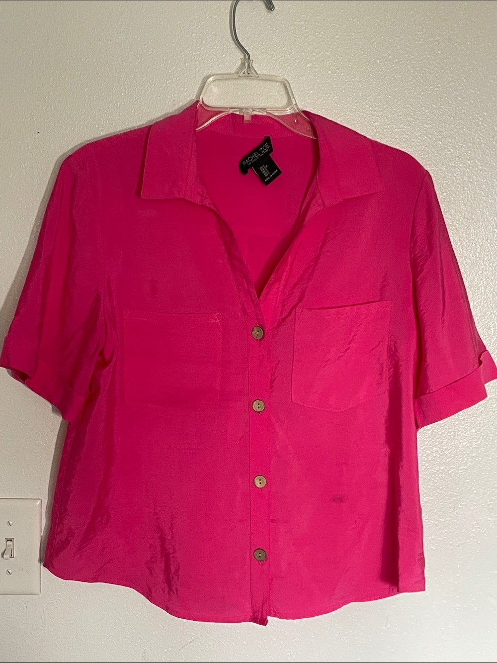Rachel Zoe Bright Fuchsia Short Sleeve Button-Front Shirt